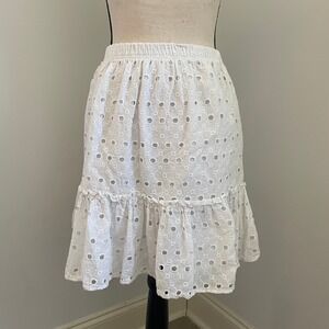 Metro Wear Eyelet Tiered Elastic Waist Skirt Large White Cottagecore Boho Chic